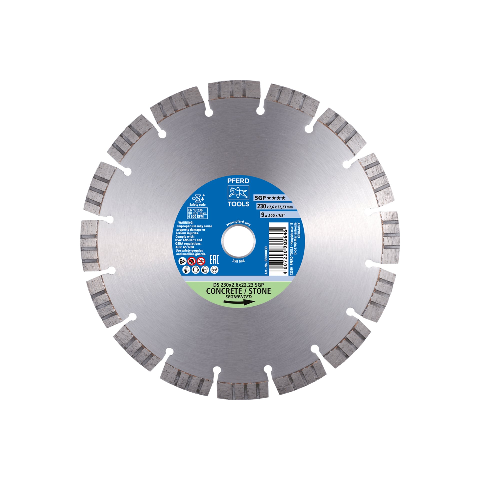 PFERD TOOLS Diamant-Trennscheibe DS 230x2,4x22,23 mm SGP für schnelles Trennen von Stein und Beton Produktbild img1 L