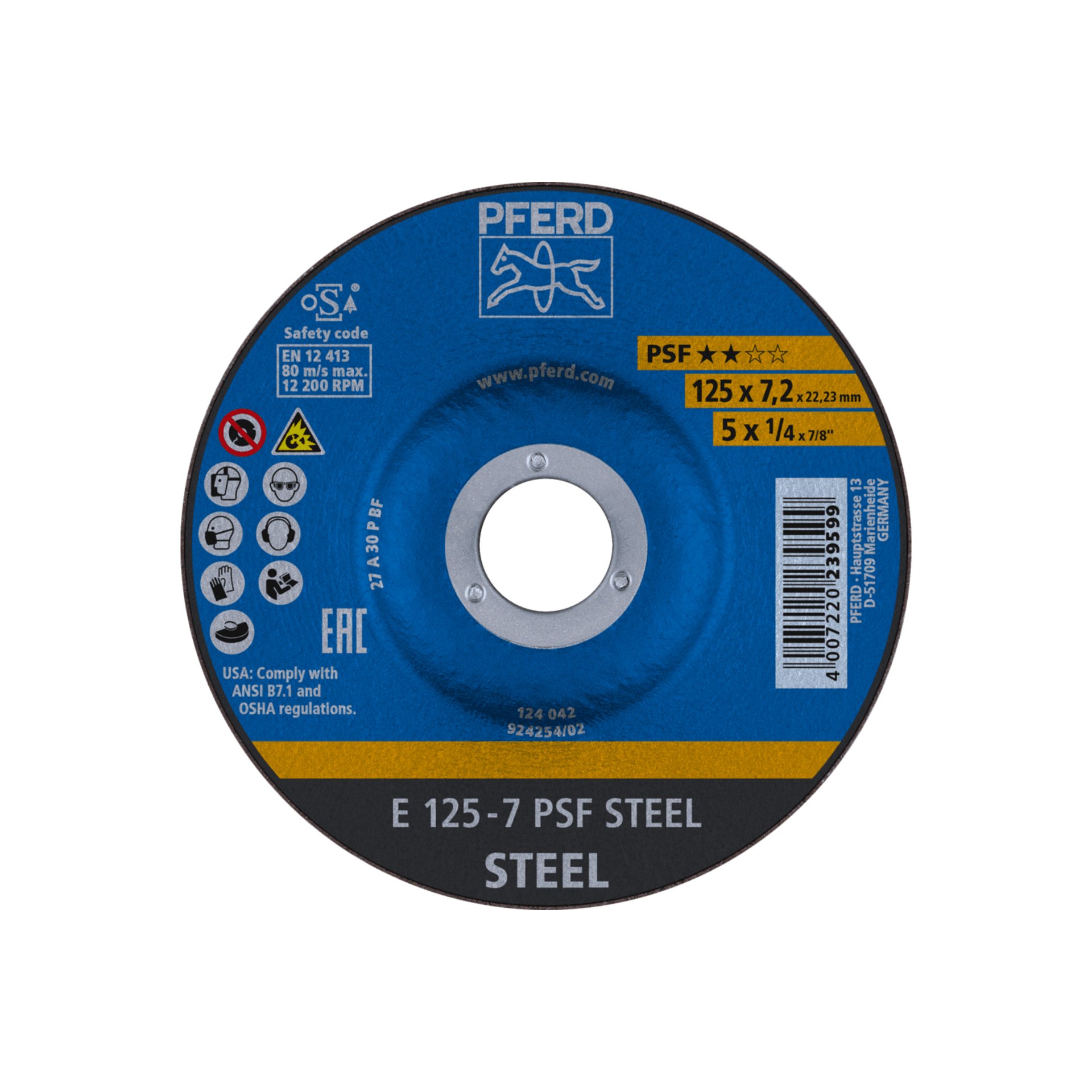 Schruppscheibe E 125x7,2x22,23 mm Universallinie PSF STEEL für Stahl Produktbild img1 L