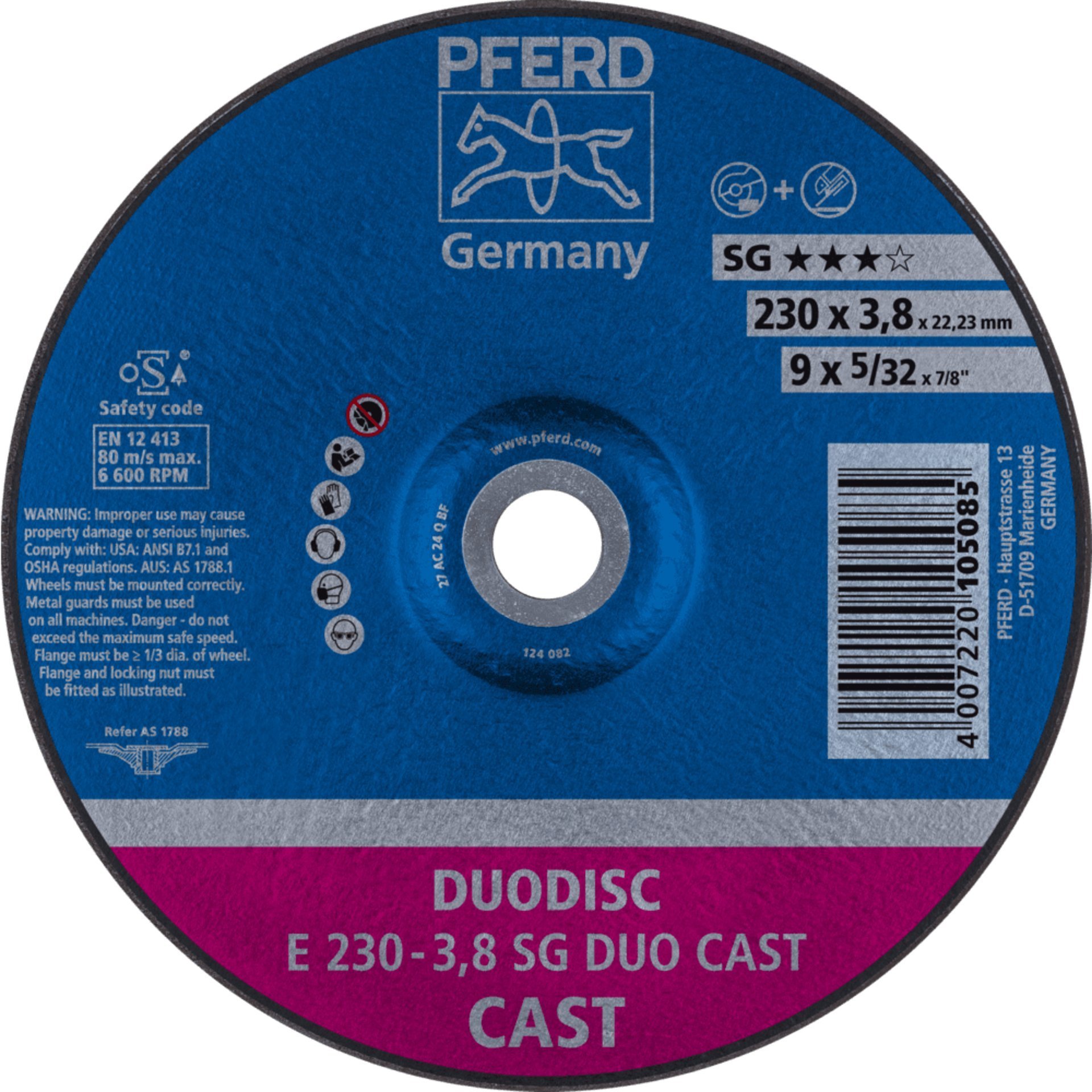 PFERD DUODISC Trenn-/Schleifscheibe E 230x3,8x22,23 mm gekr. Leistungslinie SG DUO CAST für Guss Produktbild img1 L