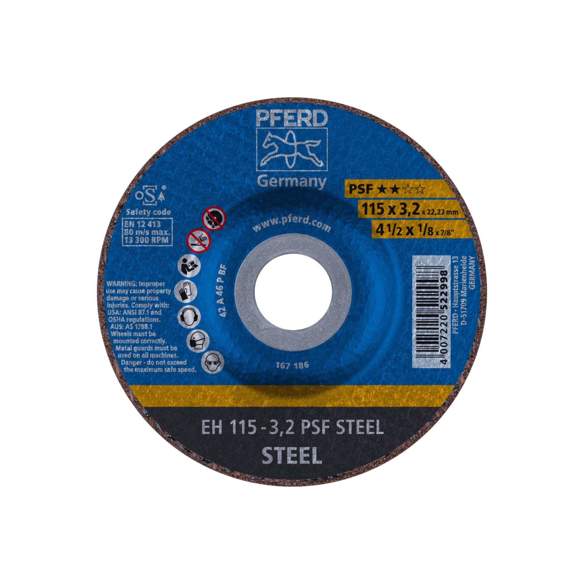 Trennscheibe EH 115x3,2x22,23 mm gekröpft Universallinie PSF STEEL für Stahl Produktbild img1 L