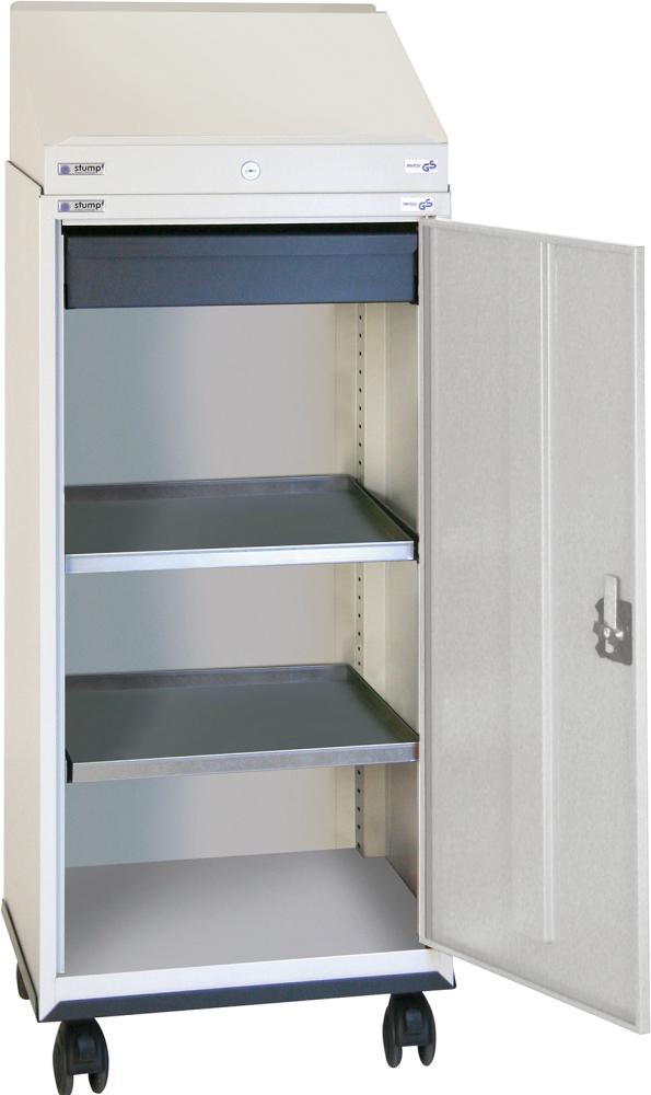 Schreibpultschrank B500xT500xH1310 mm RAL7035 1 Schublade, 2 Wannen Produktbild img1 L