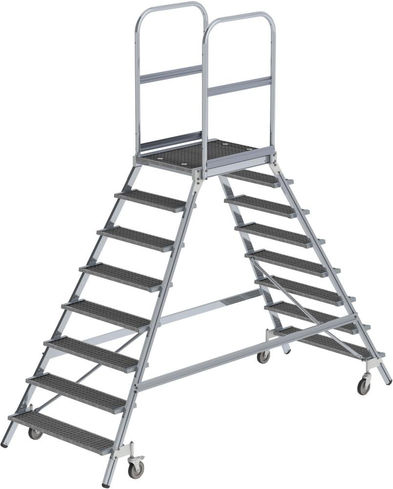 Alu-Podestleiter 2x8 Gitterrost-Stufen Podesthöhe 1,92 m Arbeitshöhe bis 3,90 m Produktbild img1 L