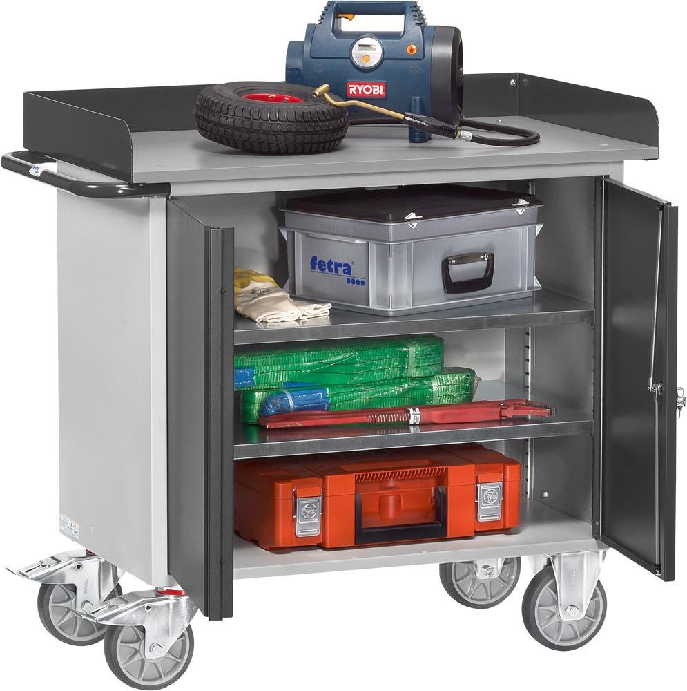 FETRA Werkstattwagen 12456 Tragkraft 400kg mit Flügeltür H985xø590mm RAL7035/7016 Produktbild img2 L