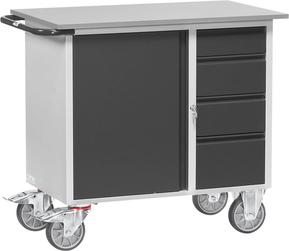 FETRA Werkstattwagen 2452 Tragkraft 400kg mit 4 Schubladen H985xø590mm RAL7035/7016 Produktbild img1 L