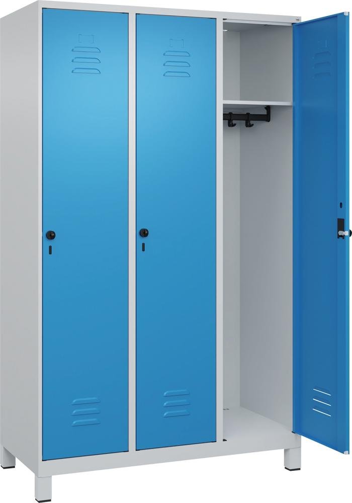 Garderobenschrank mit FüßenB1200xT500xH1950 Korpus RAL 7035 LichtgrauTüren RAL 5012 Lichtblau Produktbild img1 L