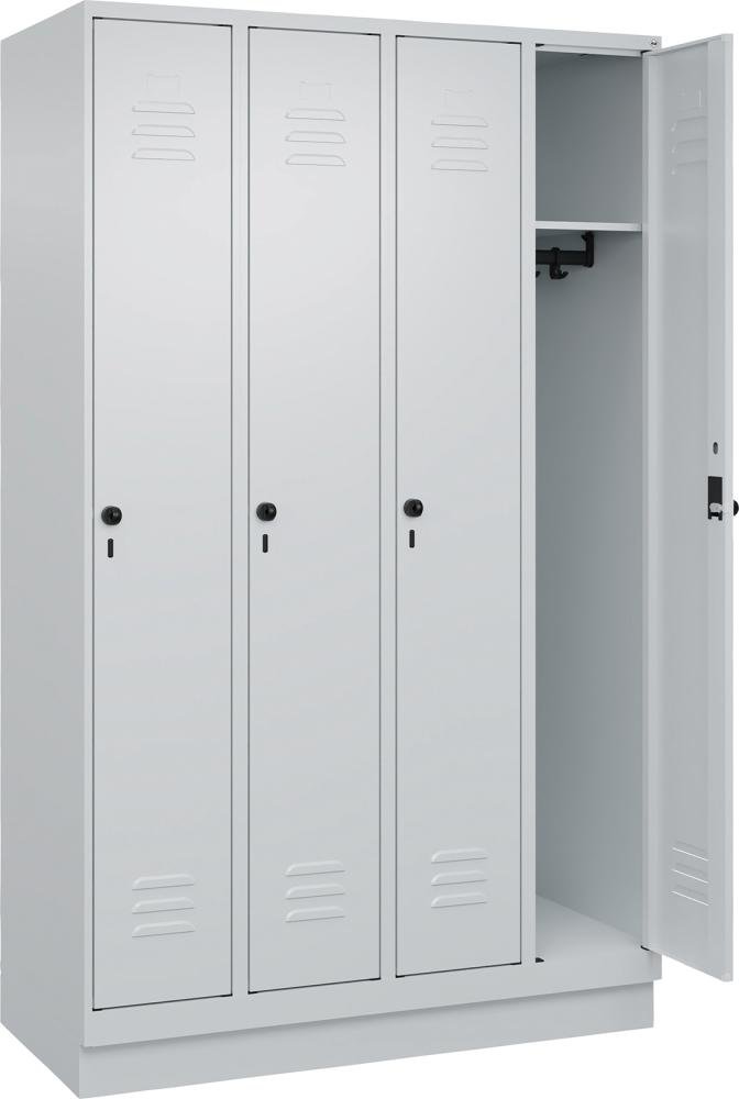 Garderobenschrank CLASSICB1200xT500xH1950 mm RAL 7035/7035, 4 Abteile mit 100 mm hohem Sockel Produktbild img1 L