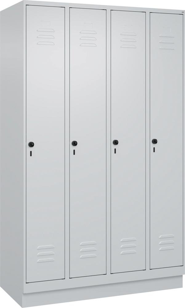 Garderobenschrank CLASSICB1200xT500xH1950 mm RAL 7035/7035, 4 Abteile mit 100 mm hohem Sockel Produktbild img2 L