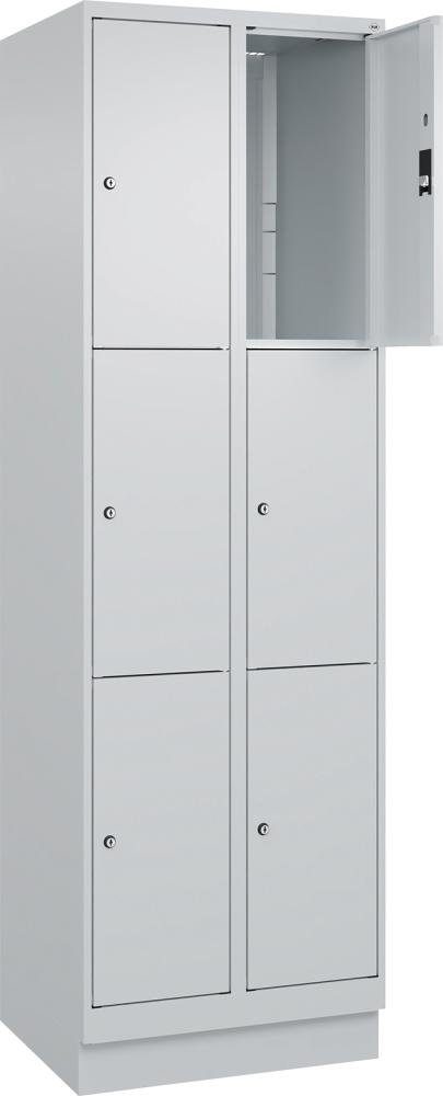 Fächerschrank CLASSIC B600xT500xH1950 mm RAL 7035/7035, 2x3 Fächermit 100 mm hohem Sockel Produktbild img1 L