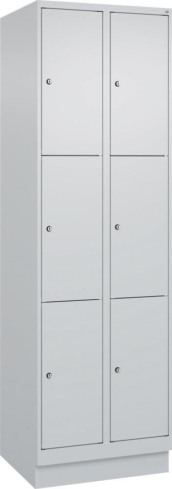 Fächerschrank CLASSIC B600xT500xH1950 mm RAL 7035/7035, 2x3 Fächermit 100 mm hohem Sockel Produktbild img2 L
