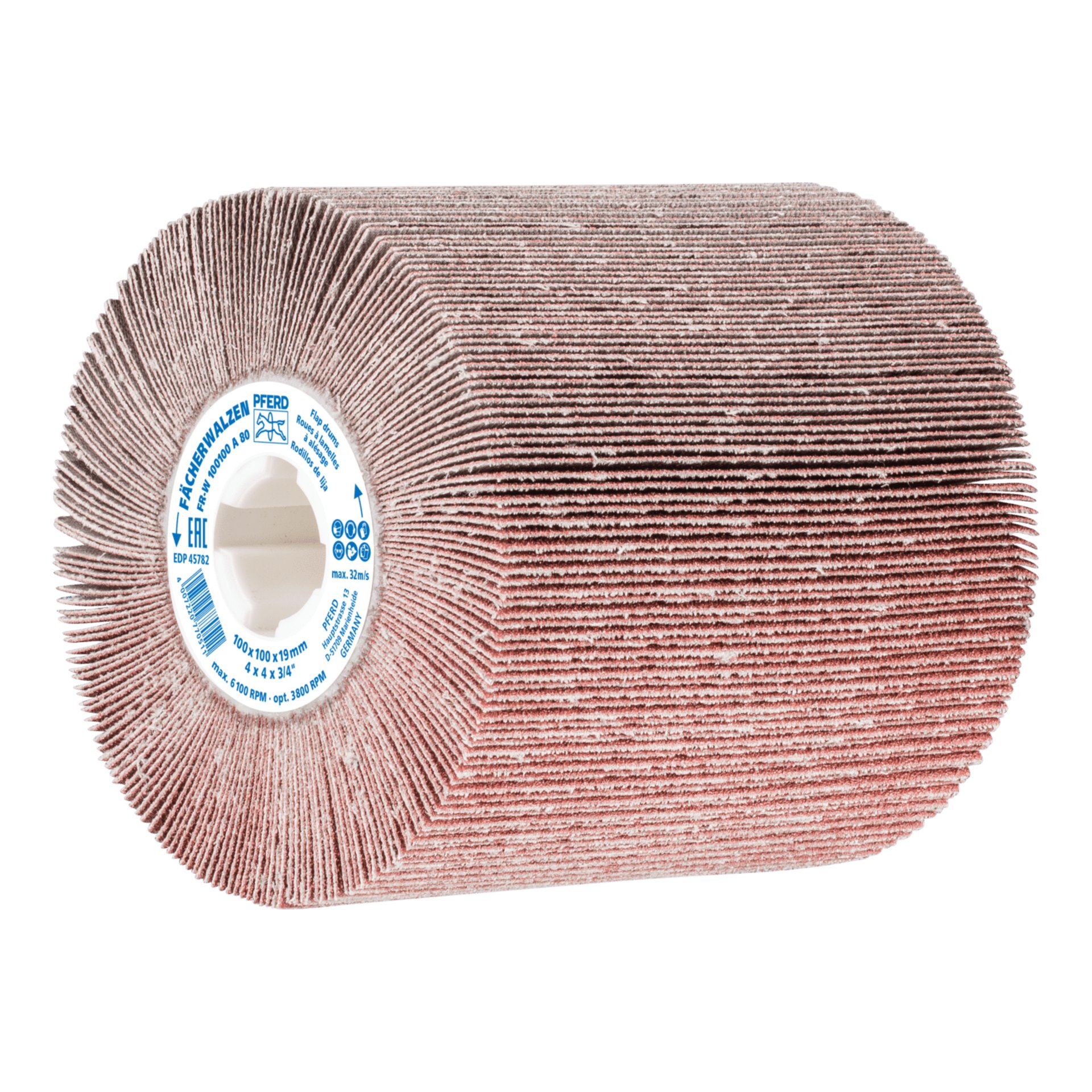 PFERD TOOLS Fächerschleifwalze Ø 100x100 Keilnut 19 mm A80 zum universellen Einsatz auf Walzenantrieben Produktbild img1 L