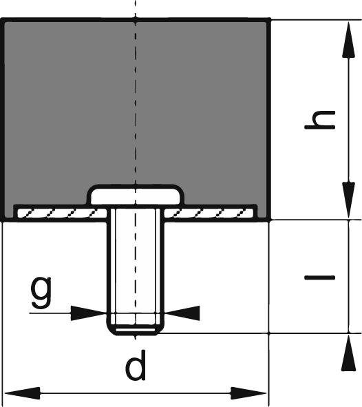 Gummi-Metall-Puffer, Ausführung D, 1 Gewindebolzen Produktbild img1 L