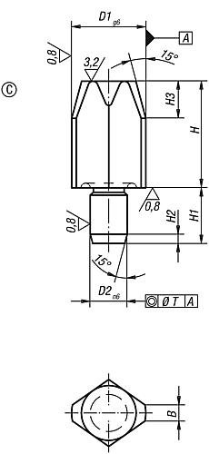 AUFNAHMEBOLZEN KURZE AUSFÜHRUNG DIN6321, FORM:C ABGEFLACHT, D1=8, H=10, D2=6,... Produktbild img2 L