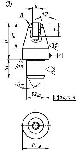AUFNAHMEBOLZEN LANGE AUSFÜHRUNG, FORM:B, D1=5, D2=3, H=10, WERKZEUGSTAHL Produktbild img2 L