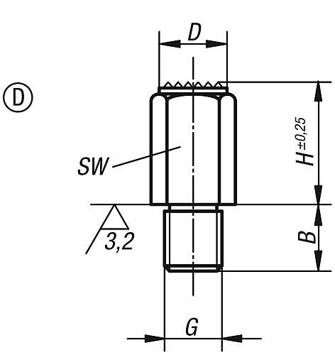 POSITIONSFUß H=10, FORM:D VERGÜTUNGSSTAHL, SW=10 Produktbild img2 L