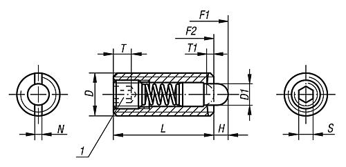 FEDERNDES DRUCKSTÜCK STANDARD FEDERKRAFT D=M20 L=40, STAHL, KOMP:BOLZEN AUS S... Produktbild img2 L