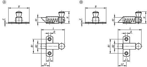RIEGEL MIT RÜCKSTELLFEDER FORM:A RIEGEL NACH OBEN L=36,5, B=35, MESSING Produktbild img2 L