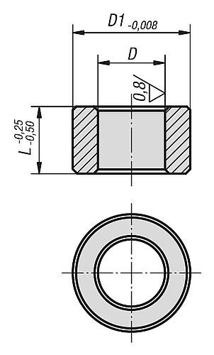 ZENTRIERBUCHSE GÜTE II, D=20, T=+0,025 BIS +0,050, L=20, EDELSTAHL Produktbild img2 L