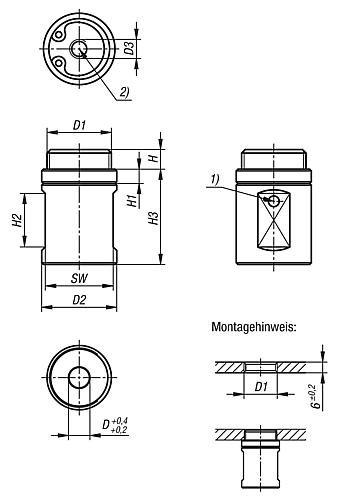 Kipp POSITIONIERAUFNAHME PNEUMATISCH, RUND, D=6, M18X1 F=30 FH=75, EDELSTAHL, KOMP... Produktbild img2 L