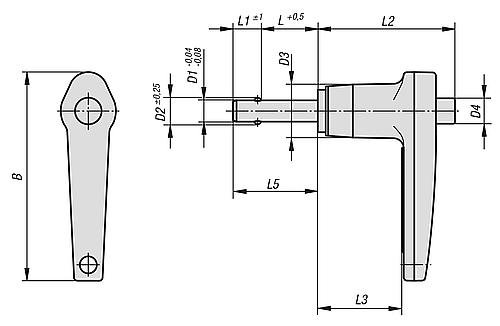 KUGELSPERRBOLZEN MIT L-GRIFF, D1=5, L=30, L1=6, L5=36, EDELSTAHL, KOMP:ALUMINIUM Produktbild img2 L