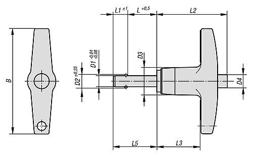 KUGELSPERRBOLZEN MIT T-GRIFF, D1=6, L=30, L1=7, L5=37, EDELSTAHL, KOMP:ALUMINIUM Produktbild img2 L