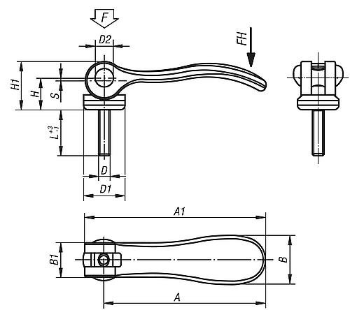 EXZENTERHEBEL GR.9 M04X15, A=36,2, B=14,4, ALUMINIUM SCHWARZ PULVERBESCHICHTE... Produktbild img2 L