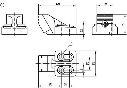 Kipp NIEDERZUG-GEGENHALTER, FORM:B KUGELGRAPHITGUSS, SCHWARZ, KOMP:VERGÜTUNGSSTAHL Produktbild img2 L