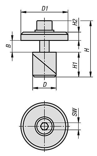 Kipp SPANNBOLZEN MIT SCHEIBE, D=20, H=48, EDELSTAHL BLANK Produktbild img2 L