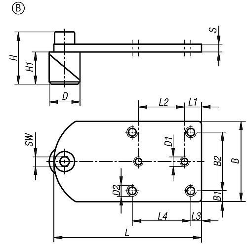 Kipp SPANNBOLZEN MIT ADAPTERPLATTE D=20, L=96, B=52 FORM:B, EDELSTAHL BLANK, KOMP:... Produktbild img2 L