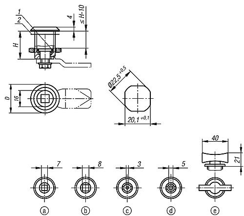 DREHRIEGEL VERLÄNGERTES GEHÄUSE, MIT VIERKANT 7MM, H=50, D=28, EDELSTAHL Produktbild img2 L