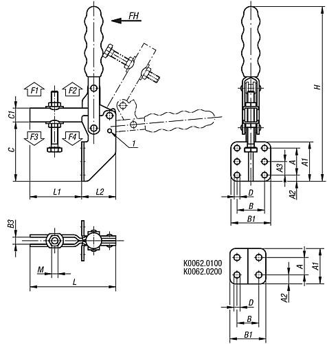 Kipp Schnellspanner vertikal  mit Winkelfuß und vers... Produktbild img2 L