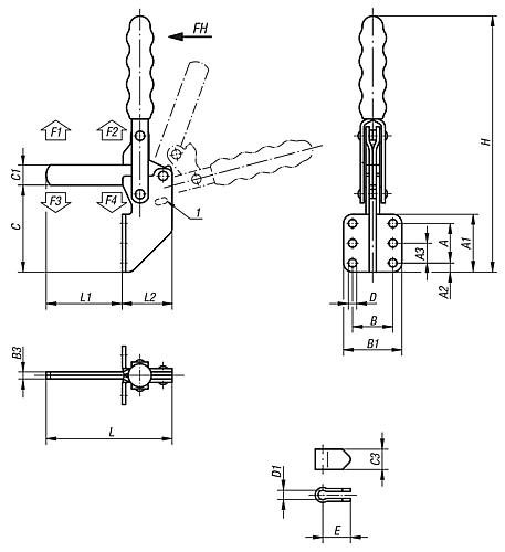 Kipp SCHNELLSPANNER STANDARD, FUß ABGEWINKELT, VERTIKAL, VOLLER HALTEARM, STAHL VE... Produktbild img2 L