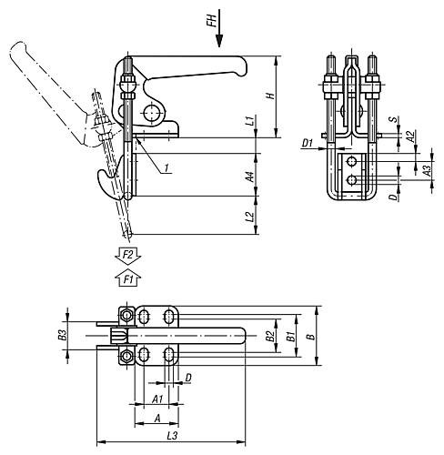 Kipp BÜGELSPANNER VERTIKAL MIT GEGENHALTER, A=51, L2=45, STAHL VERZINKT UND PASSIV... Produktbild img2 L