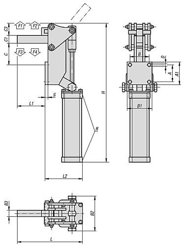 Kipp PNEUMATIKSPANNER HORIZONTAL, SCHWERE AUSFÜHRUNG , STAHL Produktbild img2 L