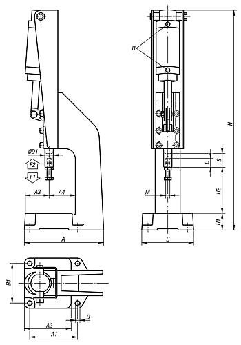 KNIEHEBELPRESSE PNEUMATISCH, FORM:A, F2=6000, STAHL, KOMP:STAHL Produktbild img2 L