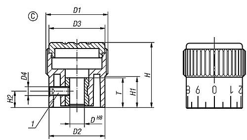 RÄNDELKNOPF GR.3, FORM:C MIT SKALIERUNG, D=8, D1=34, H=36, THERMOPLAST SCHWAR... Produktbild img2 L