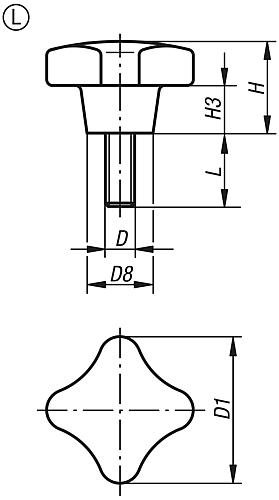 KREUZGRIFF ÄHNLICH DIN6335 M05X20, D1=25, H=16, FORM:L, DUROPLAST SCHWARZ HOC... Produktbild img2 L