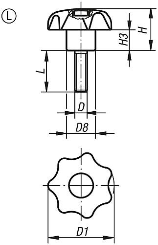 STERNGRIFF ÄHNLICH DIN6336 D=M08X40, D1=40 H=25, FORM:L, THERMOPLAST SCHWARZ,... Produktbild img2 L