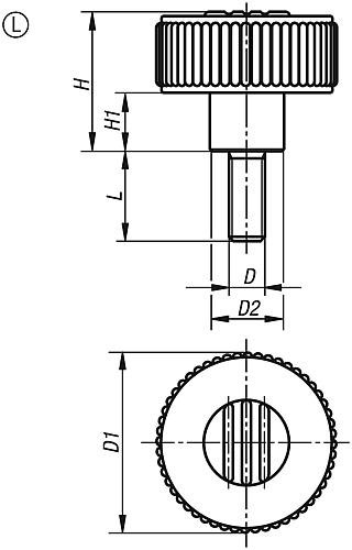 RÄNDELRAD GR.2, D1=50 D=M08X60 , FORM:L, THERMOPLAST SCHWARZ RAL7021, KOMP:ST... Produktbild img2 L