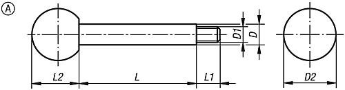GRIFFSTANGE M12, L=100, D=14, FORM:A KUGELKNOPF, STAHL BRÜNIERT, KOMP:DUROPLA... Produktbild img2 L