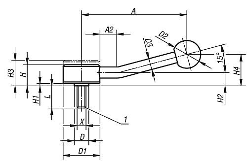 SPANNHEBEL FLACH GR.1 M08X25, A=100, FORM:15° STAHL, KOMP:KUNSTSTOFF Produktbild img2 L