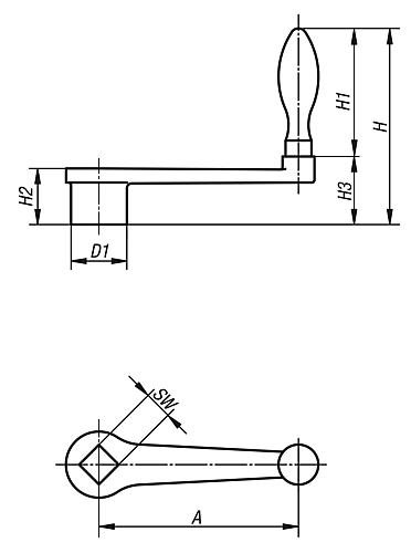 HANDKURBEL GERADE ÄHNLICH DIN469, INNENVIERKANT SW=17+0,3, A=160, H=131, FORM... Produktbild img2 L