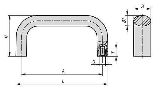 BÜGELGRIFF OVAL L=133, A=120, D=M06, DUROPLAST SCHWARZ, KOMP:EDELSTAHL BLANK Produktbild img2 L