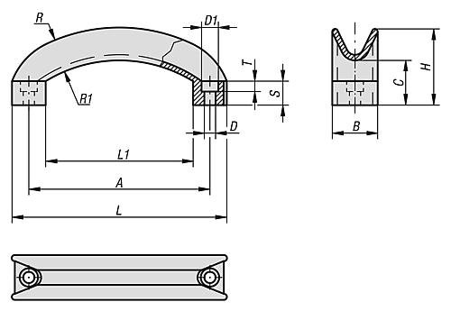 Kipp BOGENGRIFF A=114 L=134, H=48, THERMOPLAST SCHWARZGRAU, D=6,5 Produktbild img2 L