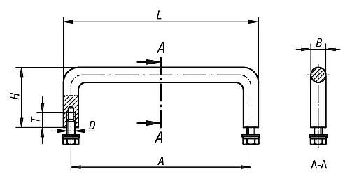 BÜGELGRIFF A=250, L=260, H=40, EDELSTAHL 1.4404 HALBGLÄNZEND GLEITGESCHL., D=... Produktbild img2 L