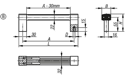 ROHRGRIFF L=330, FORM:B ALUMINIUM, SCHWARZ ELOXIERT, KOMP:EDELSTAHL, A=300, D... Produktbild img2 L