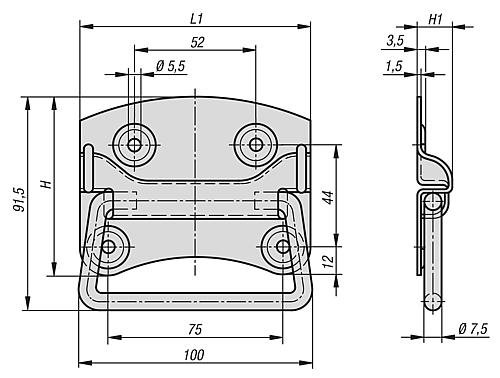 Kipp KLAPPGRIFF DIN3136, ANSCHRAUBBAR, L1=100, H=77 EDELSTAHL 1.4301 BLANK Produktbild img2 L