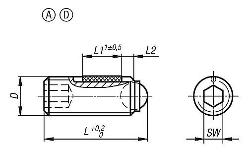 KUGELDRUCKSCHRAUBE OHNE KOPF, LONG-LOK, FORM:D KUGEL AUS POM, M08, L=11,2, VE... Produktbild img2 L