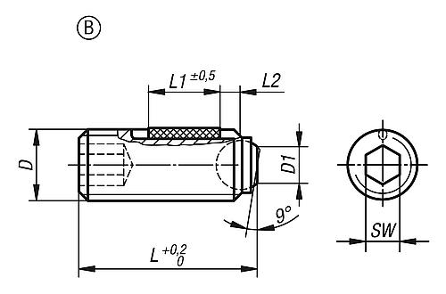 KUGELDRUCKSCHRAUBE OHNE KOPF, LONG-LOK, FORM:B KUGEL ABGEFLACHT, M08, L=20,3,... Produktbild img2 L