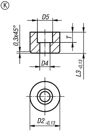 GRIPPERS UND EINSÄTZE RUND MIT SENKBOHRUNG D2=25, L3=12, FORM:K PL PLAN, POM ... Produktbild img2 L