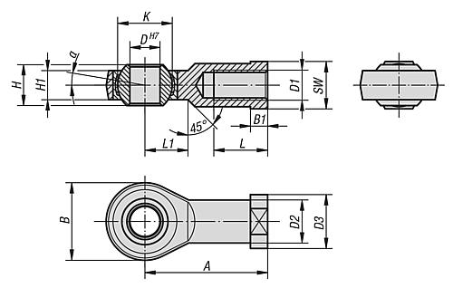 GELENKKOPF DIN ISO 12240-4 MIT GLEITLAGERUNG, M16 RECHTSGEWINDE, D=16, EDELST... Produktbild img2 L